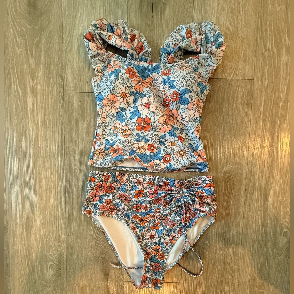 Active USA Floral Tankini Set in Blue & Orange